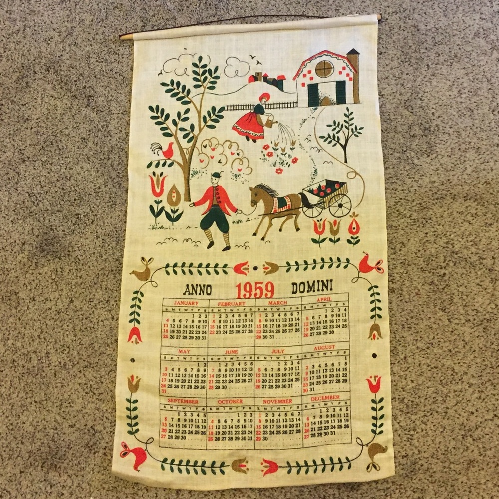 Nostalgic Linen Wall Hanging  1959 Calendar